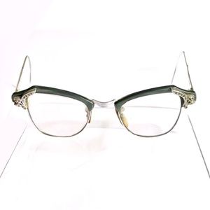 SALE Stunning 1950s Vintage B&L 12K GF,Rhinestone Corners,Charcoal Brow Glasses